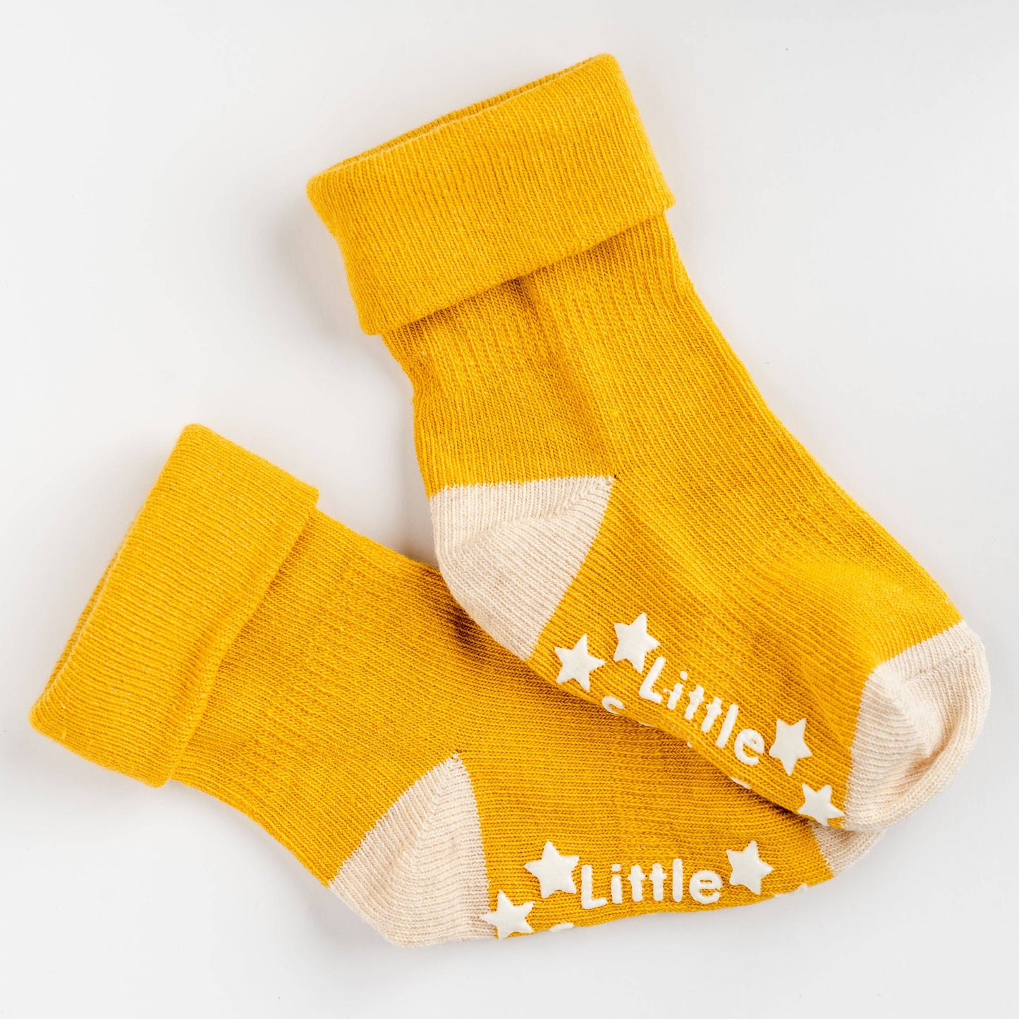 Non-Slip Stay On Socks in Mustard with Oatmeal: 6-12 months