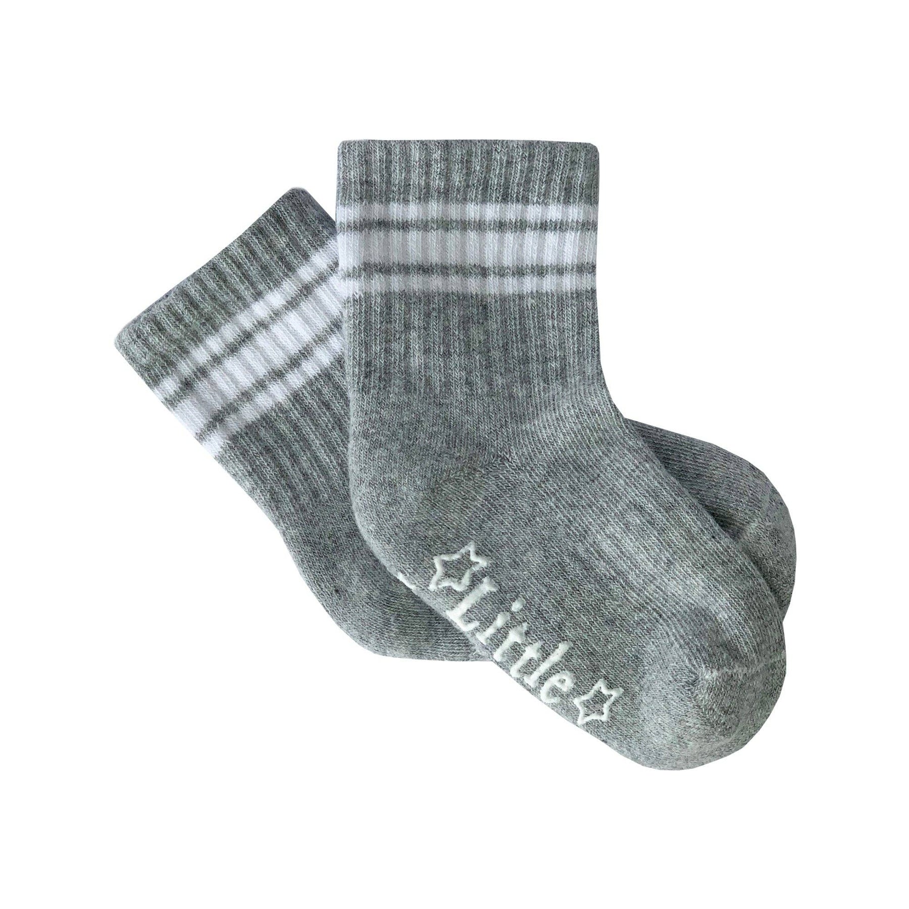 Sporty Non-Slip Stay-on Organic Quarter Crew Socks - Grey Single: 6-12 months