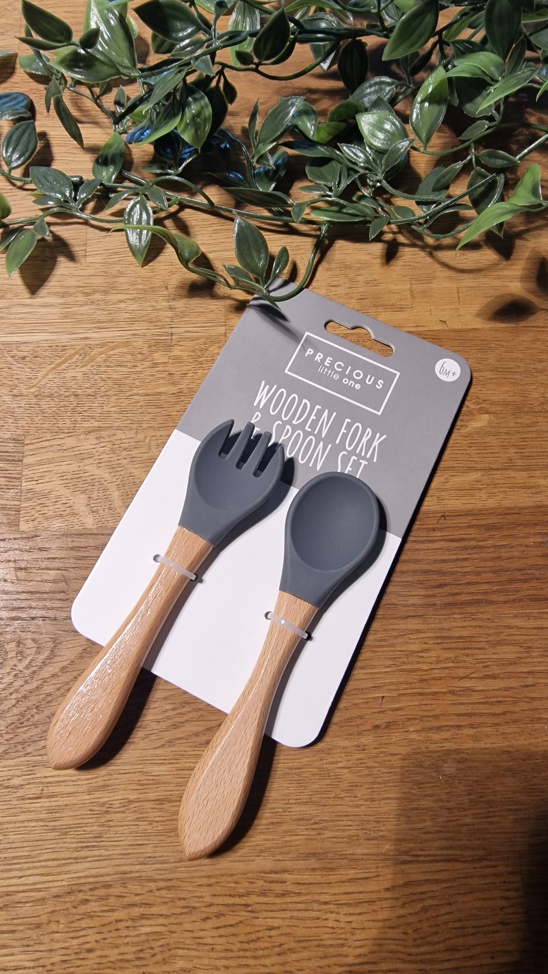 Precious Little One Wooden Silicone Fork & Spoon