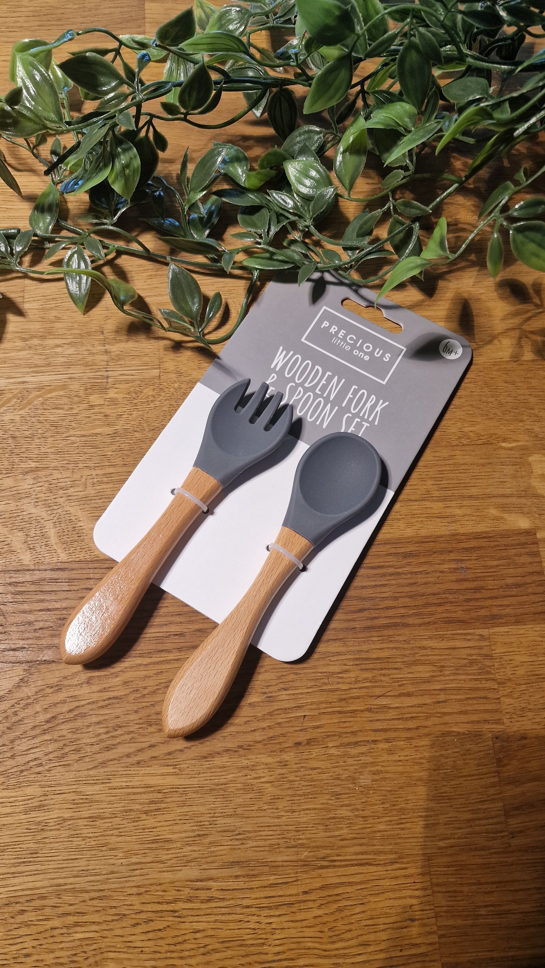 Precious Little One Wooden Silicone Fork & Spoon