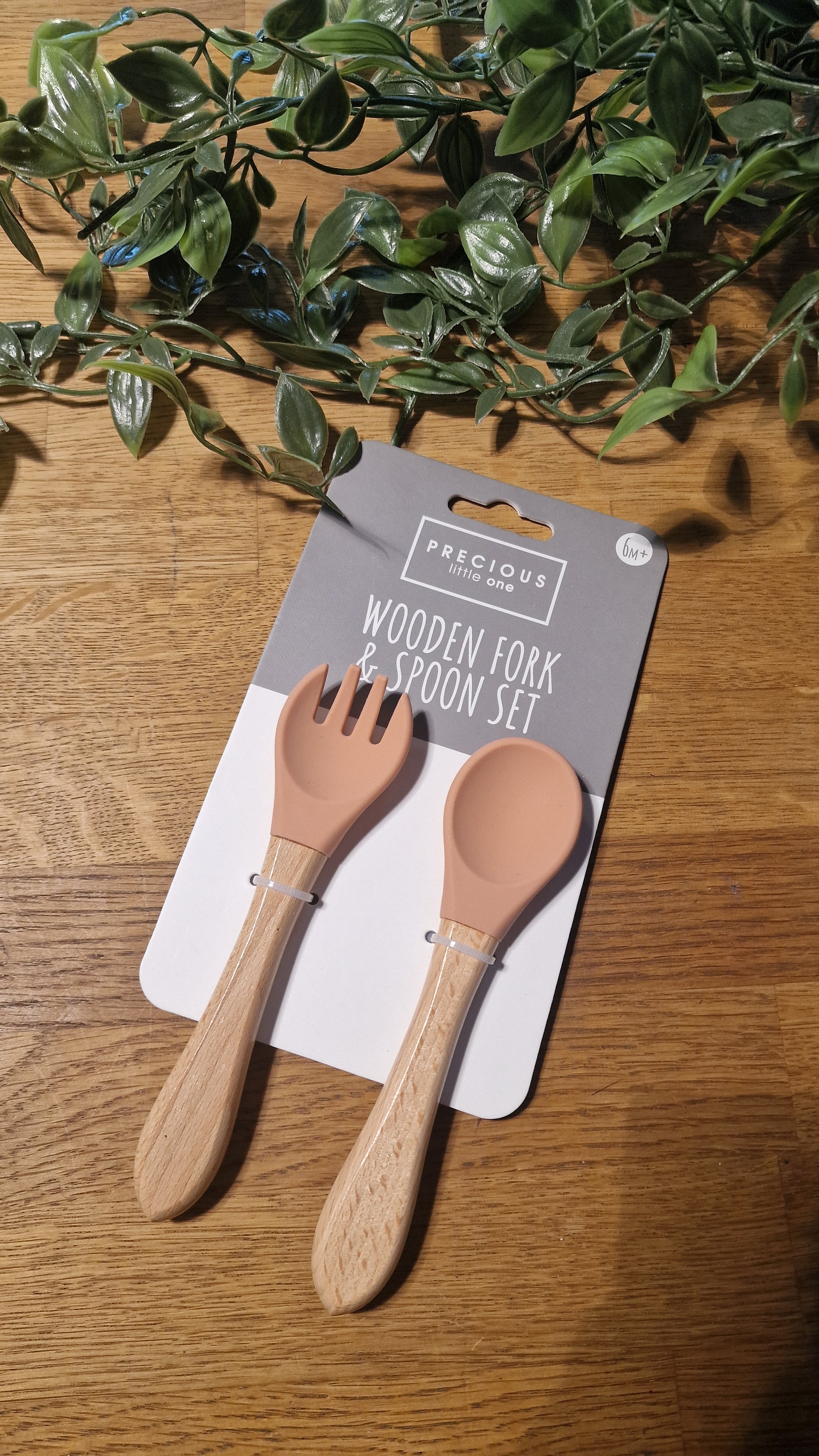 Precious Little One Wooden Silicone Fork & Spoon