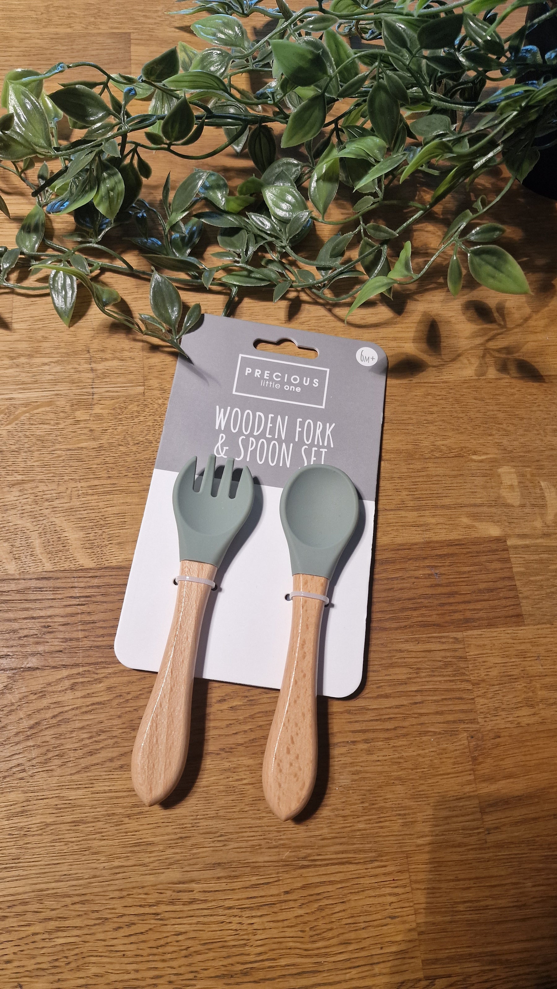 Precious Little One Wooden Silicone Fork & Spoon