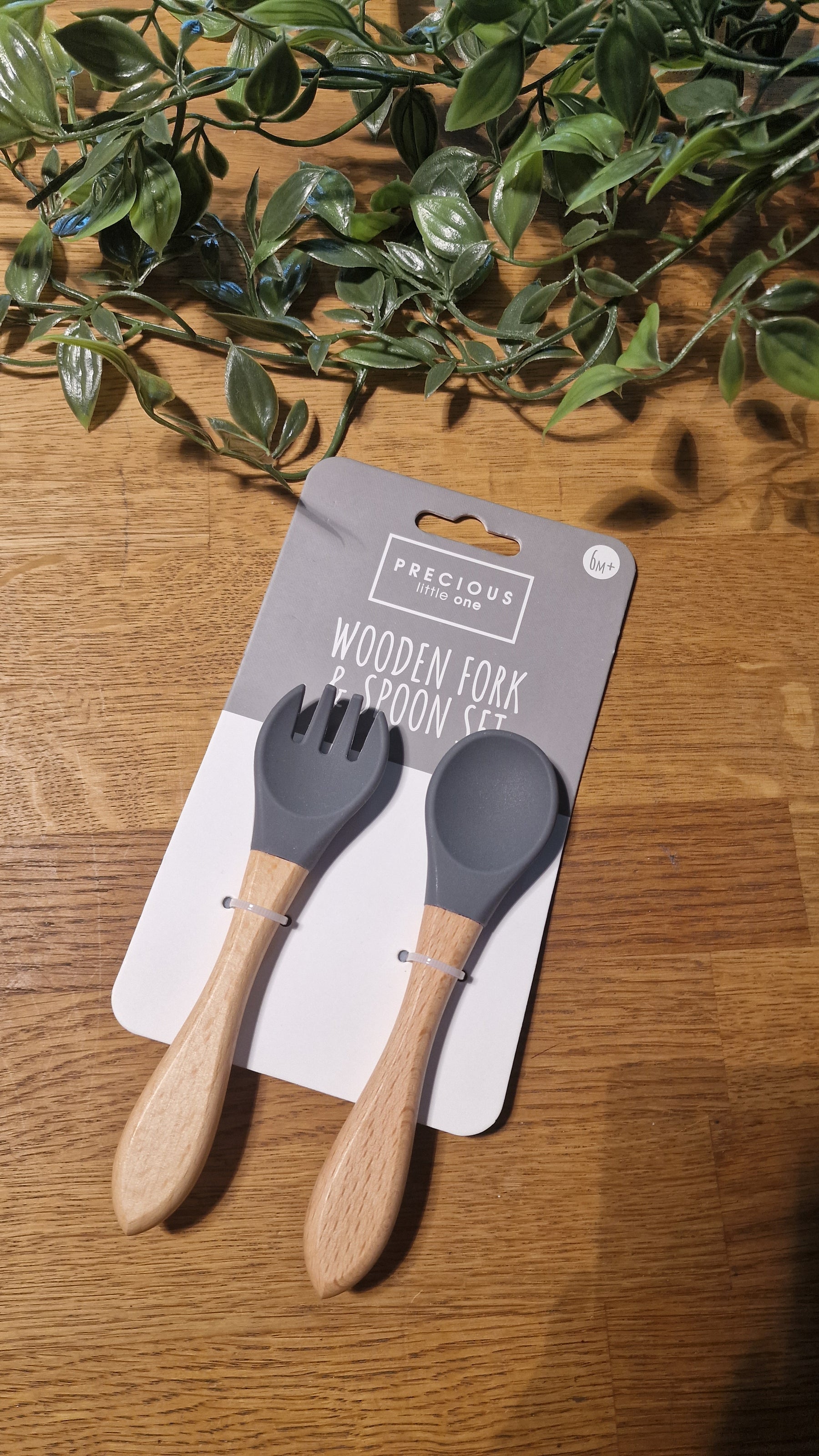 Precious Little One Wooden Silicone Fork & Spoon