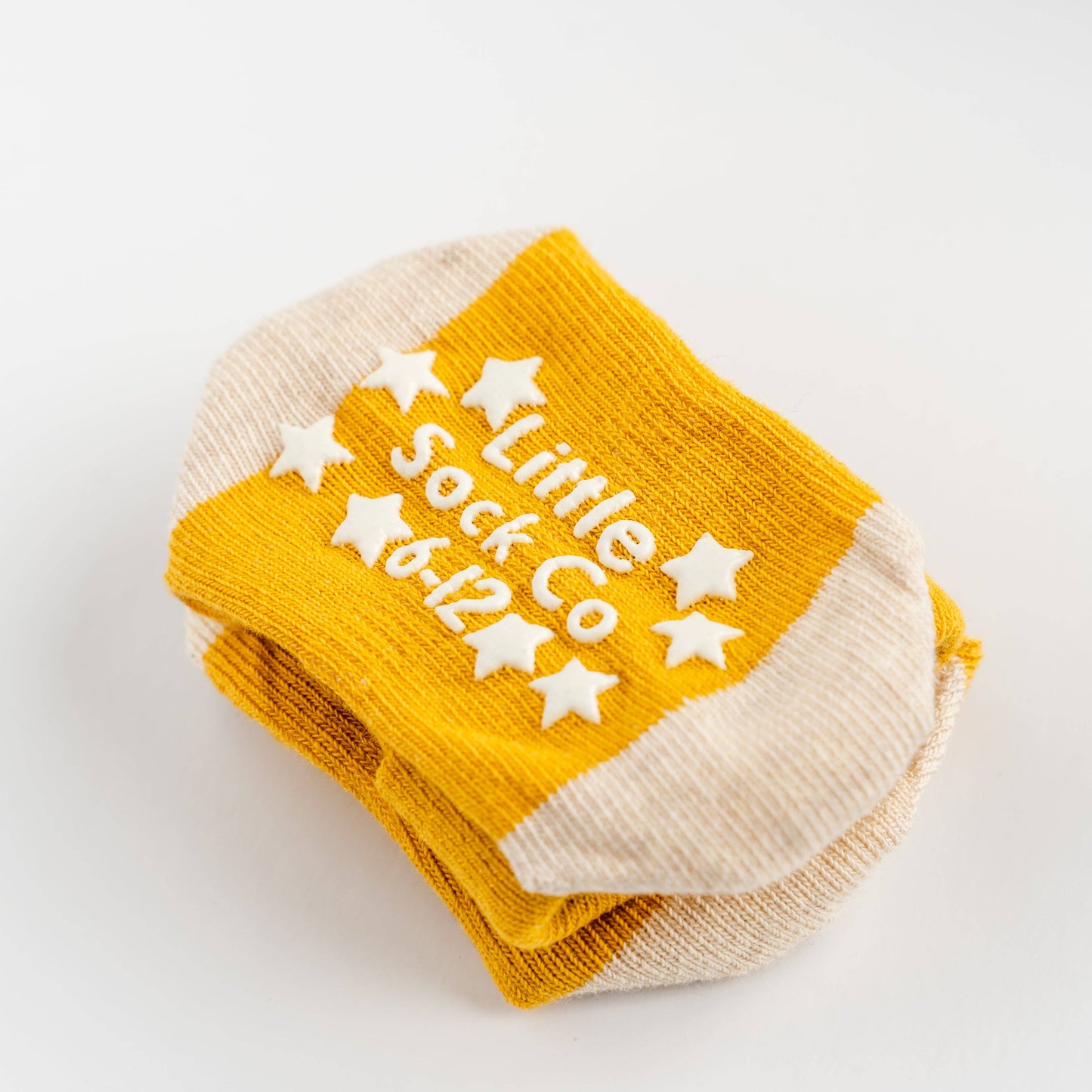Non-Slip Stay On Socks in Mustard with Oatmeal: 6-12 months