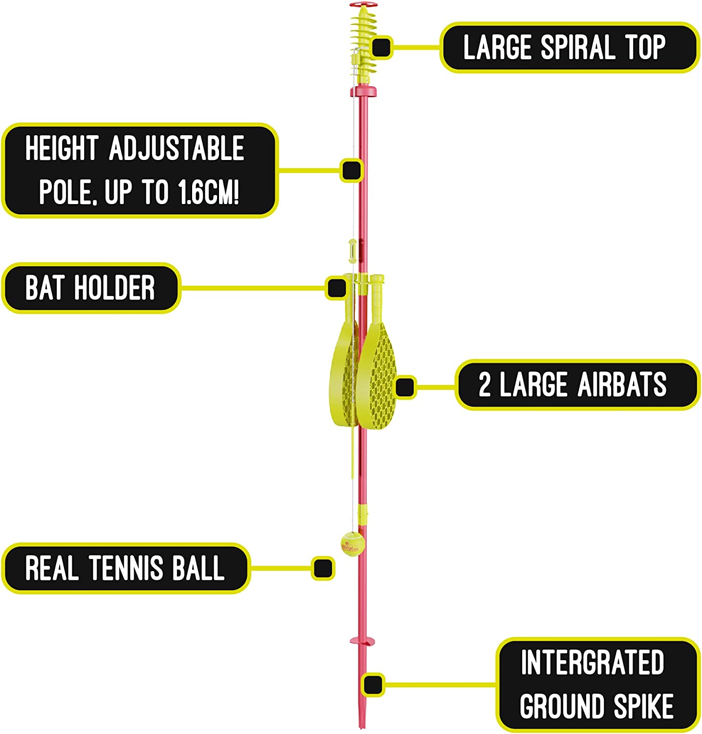 Swingball Classic Original | Red and Yellow | Outdoor Activities | Traditional Pole in the Ground Set | Real Tennis Ball and 2 Championship Bats