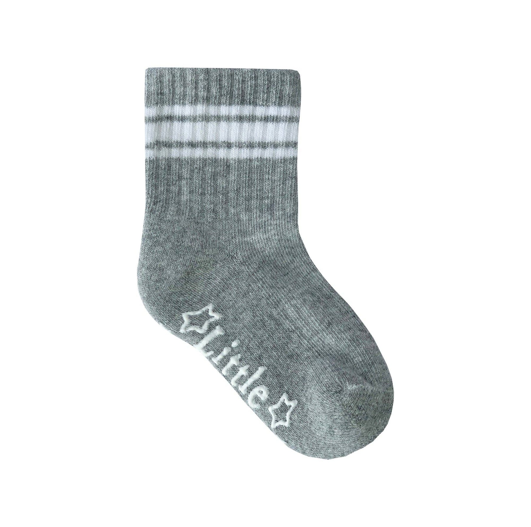 Sporty Non-Slip Stay-on Organic Quarter Crew Socks - Grey Single: 1-2 years