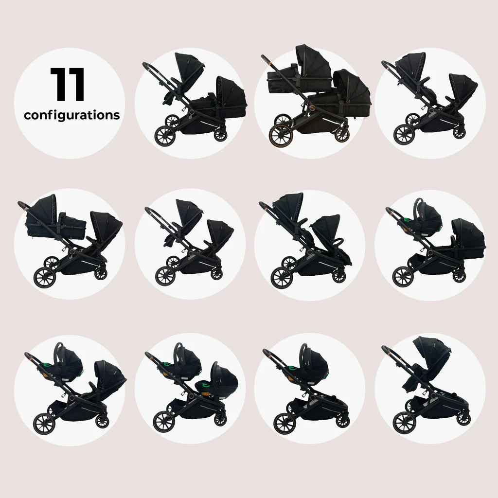 My Babiie MB33 Tandem Pushchair with 2 Infant Carriers - Black Leopard
