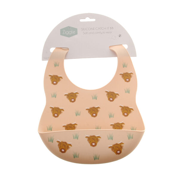 Ziggle Catch It Silicone Bib Highland Cow