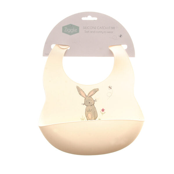 Ziggle Catch It Silicone Bib Bunnies Cream