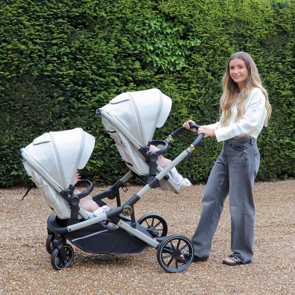 My Babiie MB33 Tandem Pushchair with 2 Infant Carriers - Ivory