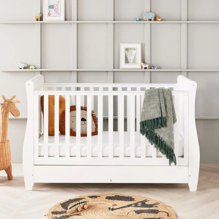 Stella Sleigh Drop Side Cot Bed- White