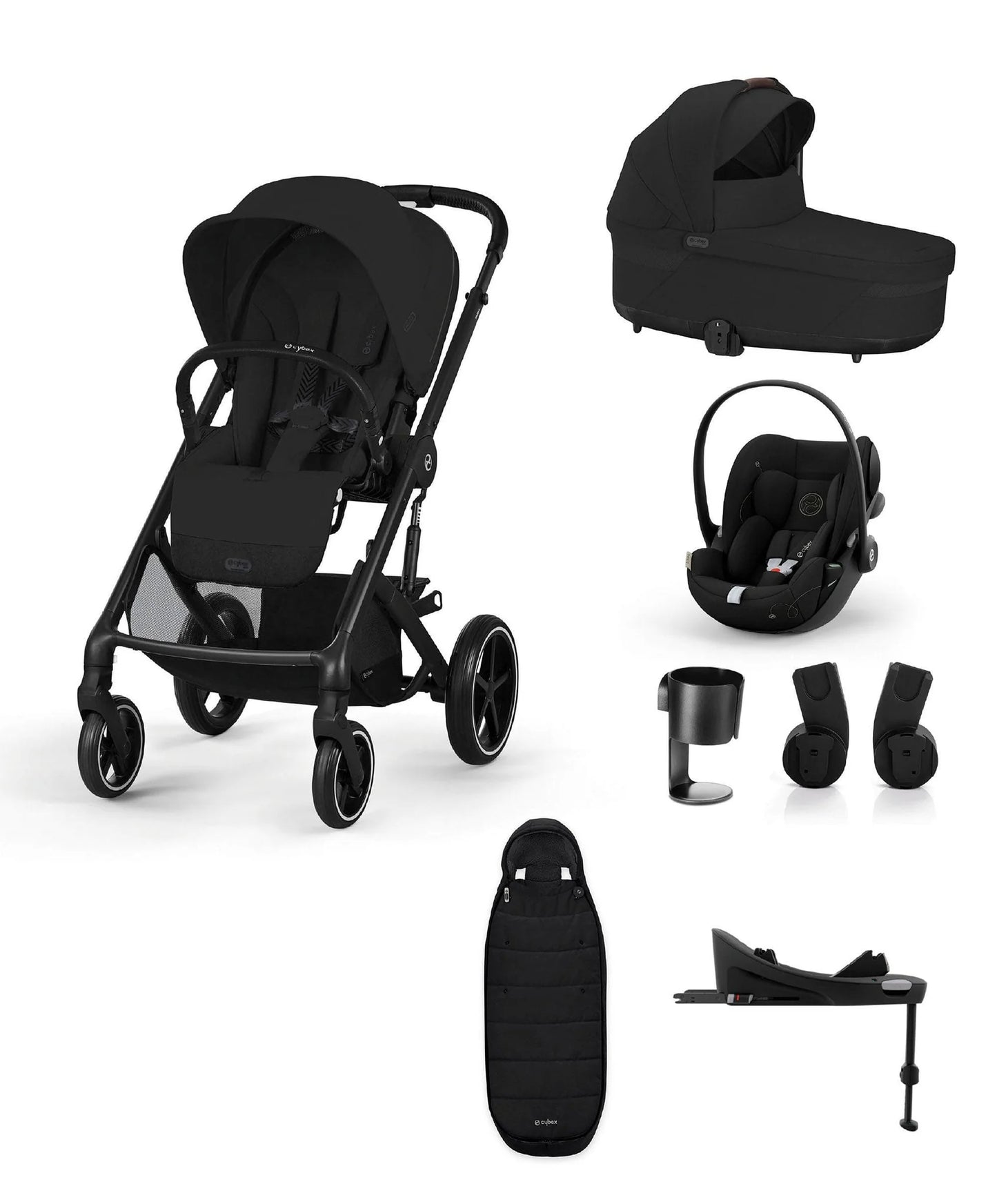 Cybex Balios Bundle with Cybex Cloud G i-Size Rotating Baby Car Seat & Rotating Base (7 Pieces) - Moon Black