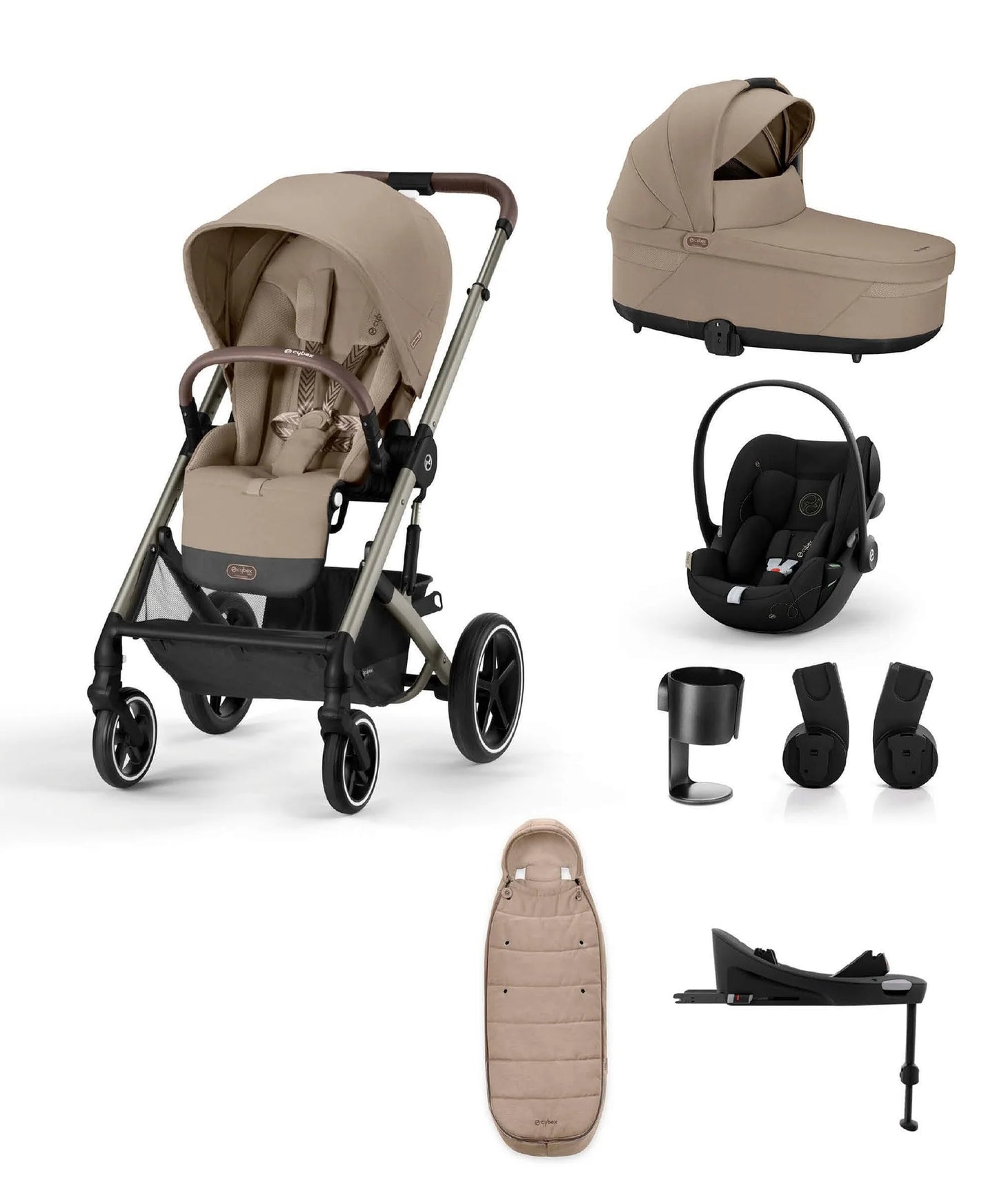 Cybex Balios Pushchair Bundle with Cybex Cloud G i-Size Rotating Baby Car Seat (7 Pieces) - Almond Beige