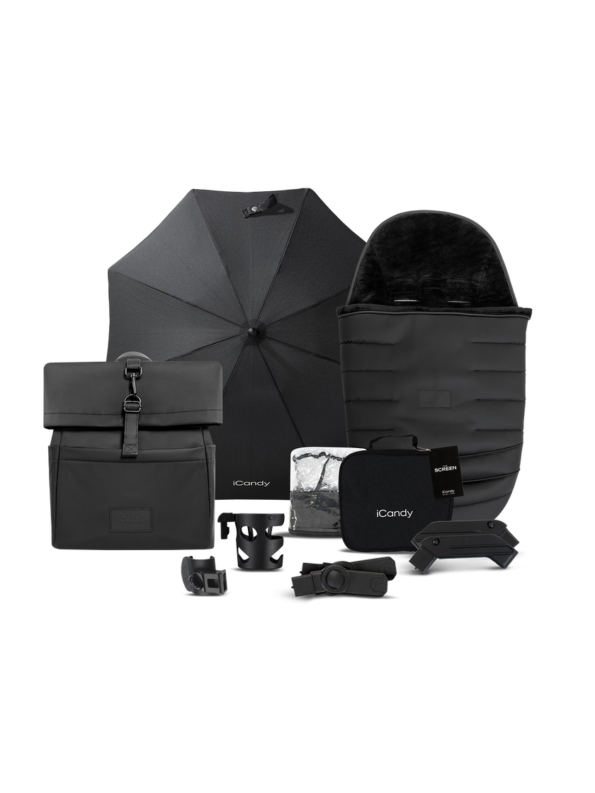 icandy Peach 7 STUDIO Pushchair and Carrycot - Complete Car Seat Bundle- Ultra Matt Black