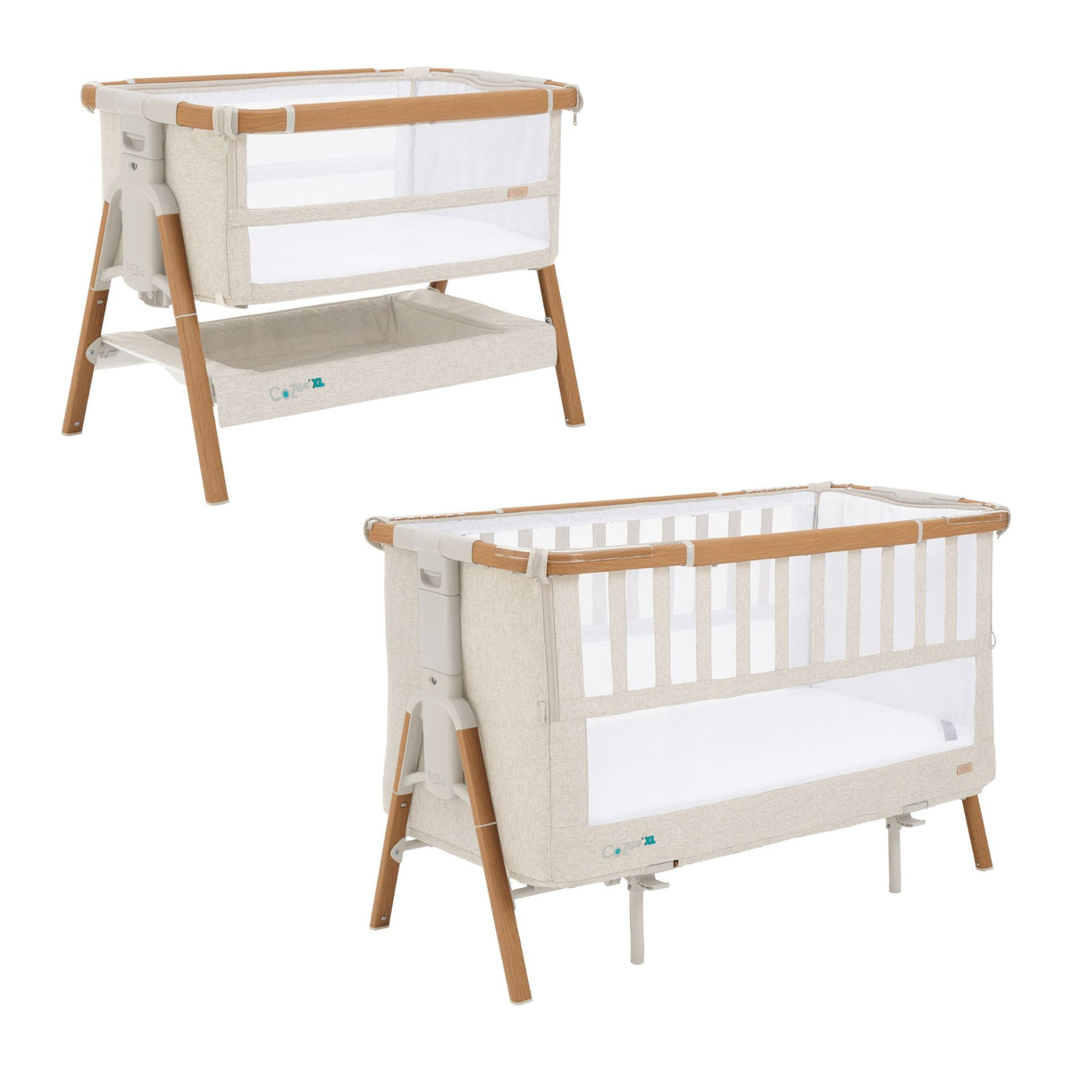 CoZee XL Bedside Crib & Cot Walnut/Ecru