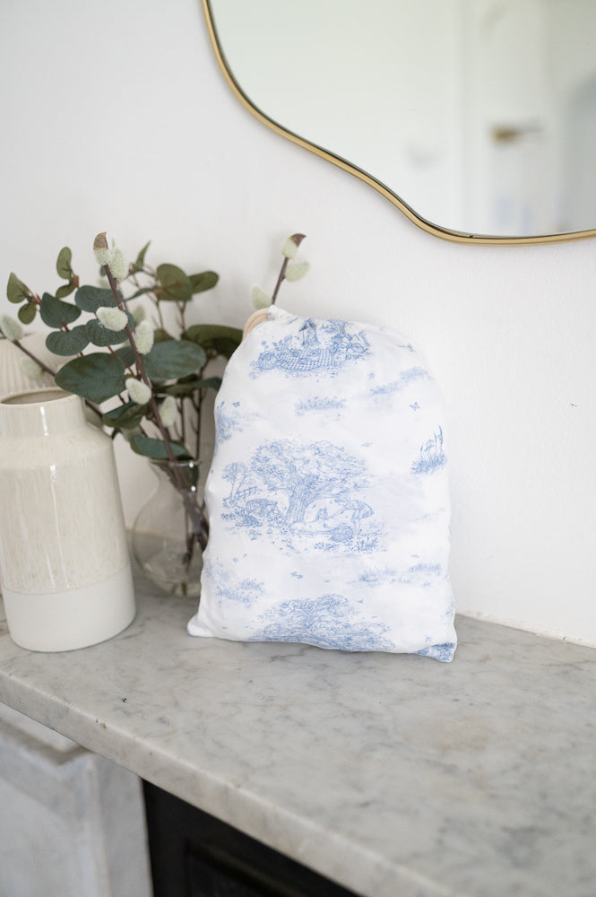 The Gilded Bird Spring Toile Blue Fitted Cot Sheet