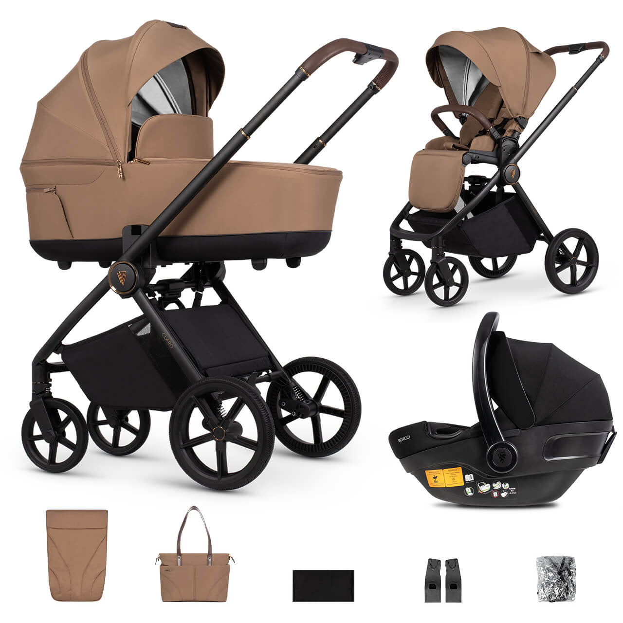 Venicci Claro Travel System - Caramel 10 piece bundle.