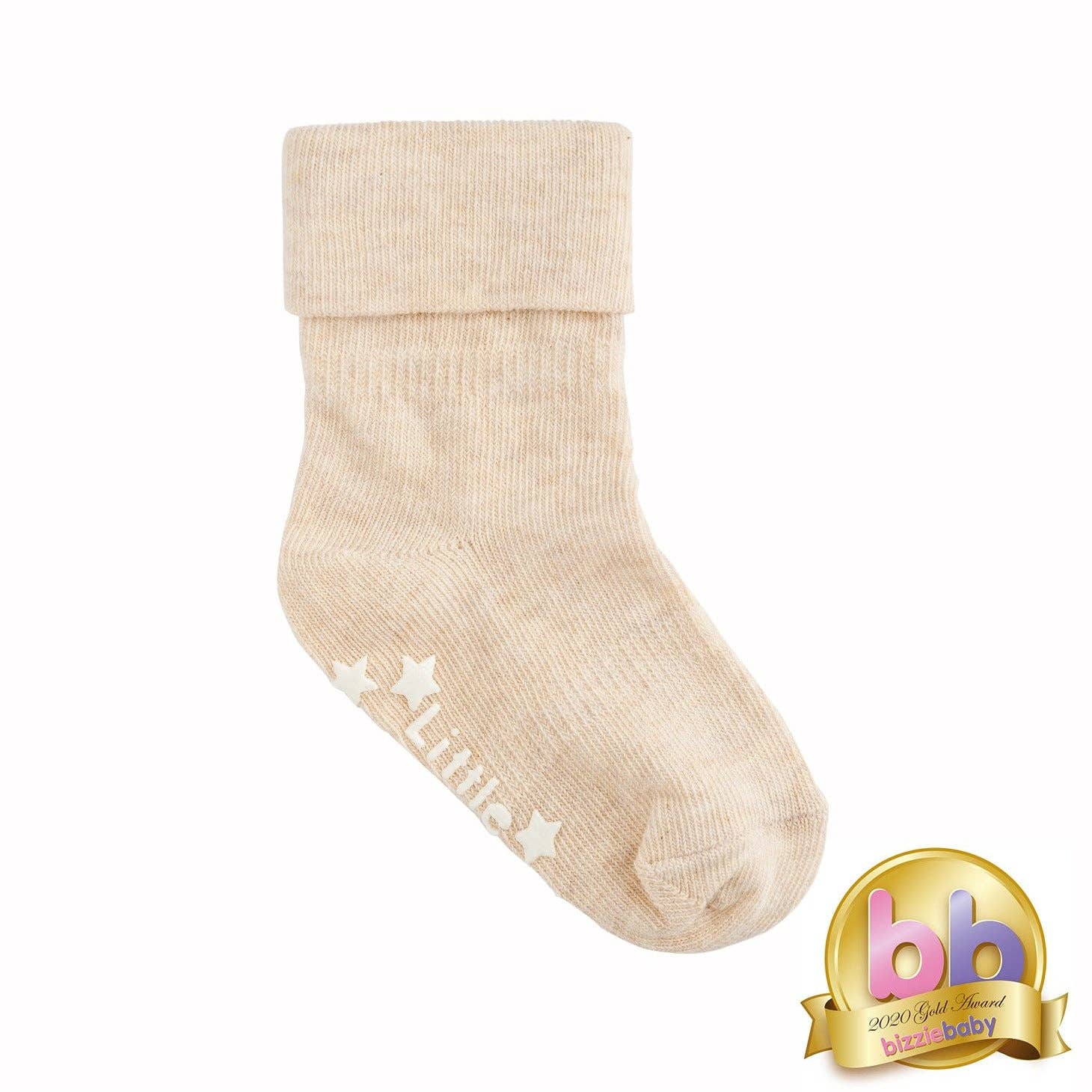Non-Slip Stay On Socks in Oatmeal: 0-6 months