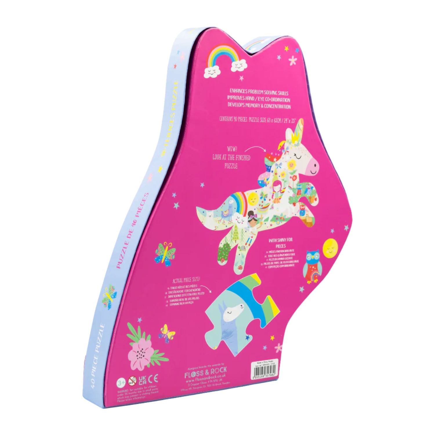 Rainbow Unicorn 40pc "Unicorn" Shaped Jigsaw with Shaped Box