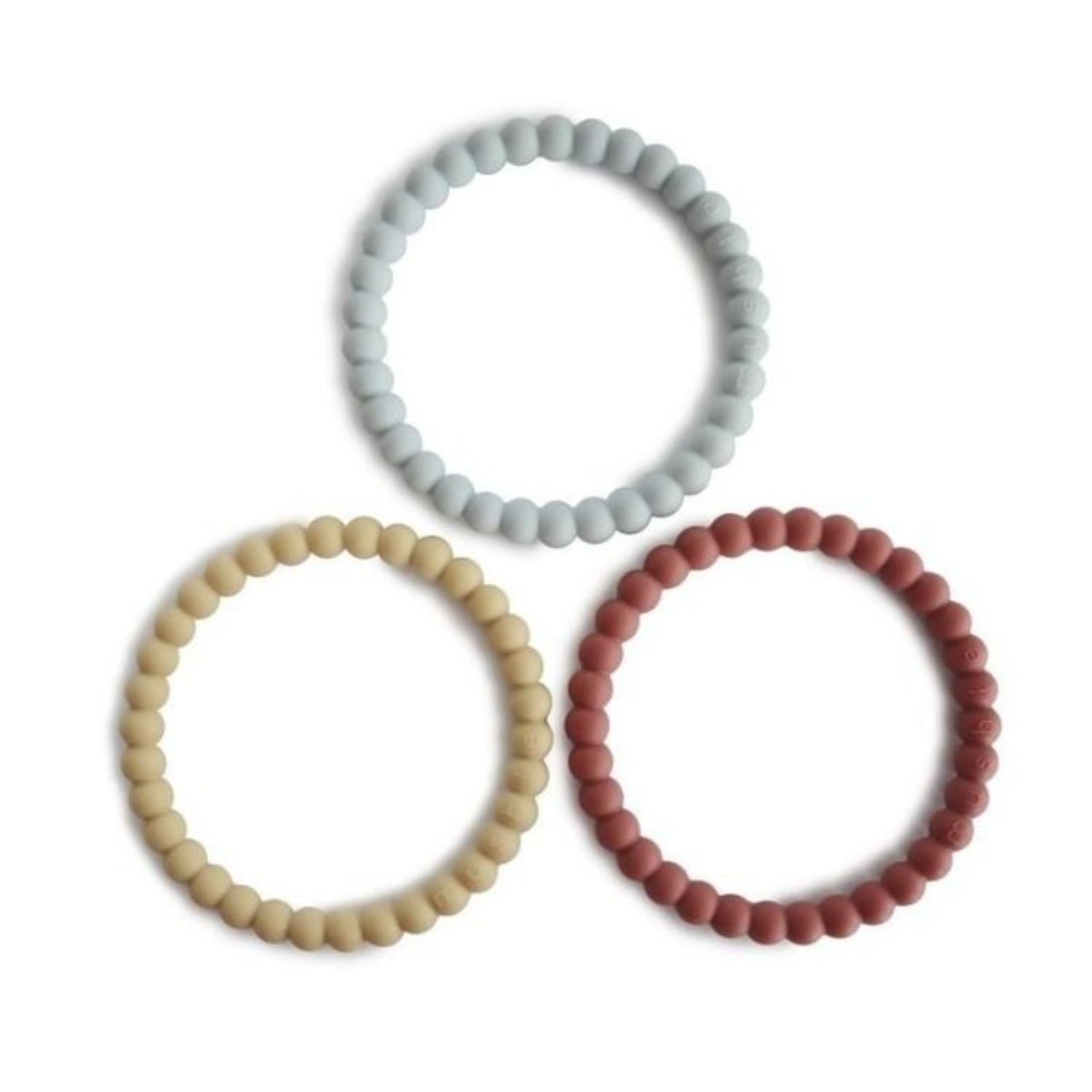 Mushie Pearl Teething Bracelets Blue ,Cream and Brown