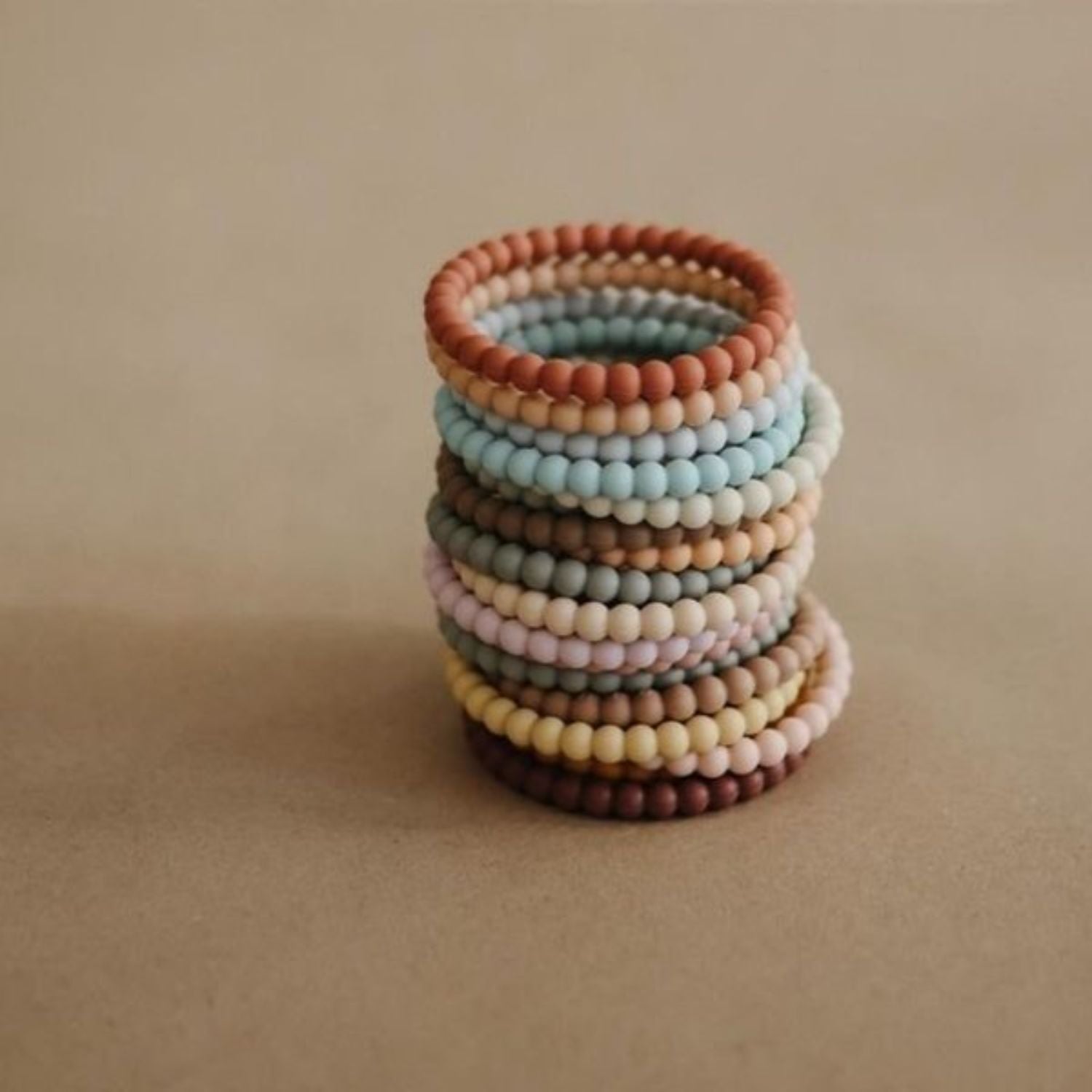 Mushie Pearl Teething Bracelets Blue ,Cream and Brown