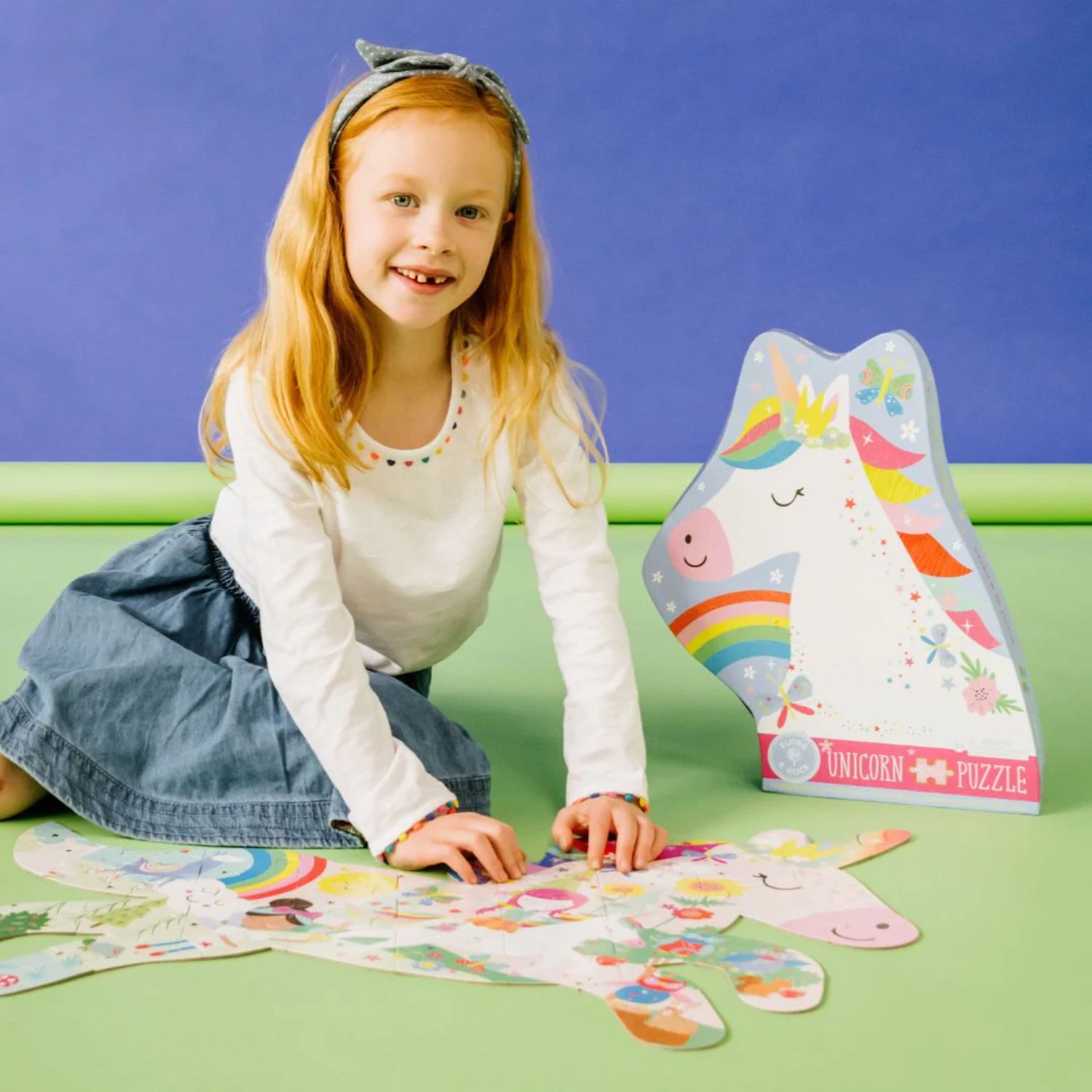 Rainbow Unicorn 40pc "Unicorn" Shaped Jigsaw with Shaped Box