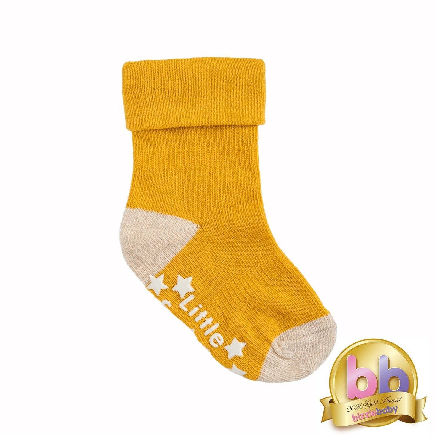 Non-Slip Stay On Socks in Mustard with Oatmeal: 6-12 months