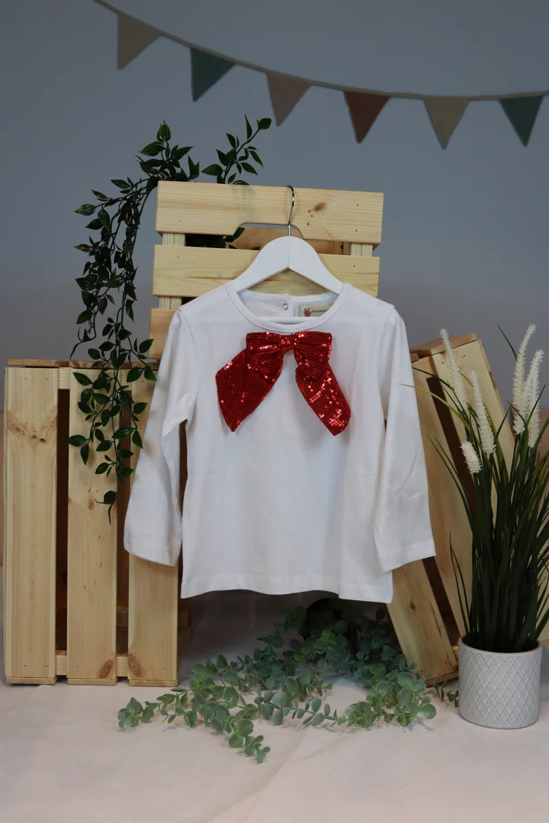 Top With Sequin Bow Snow White