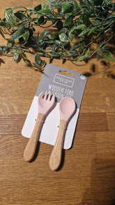 Precious Little One Wooden Silicone Fork & Spoon