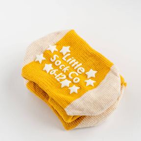 Non-Slip Stay On Socks in Mustard with Oatmeal: 6-12 months