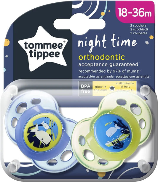 Tommee Tippee Night Time Orthodontic Pacifiers 18-36m Various Designs