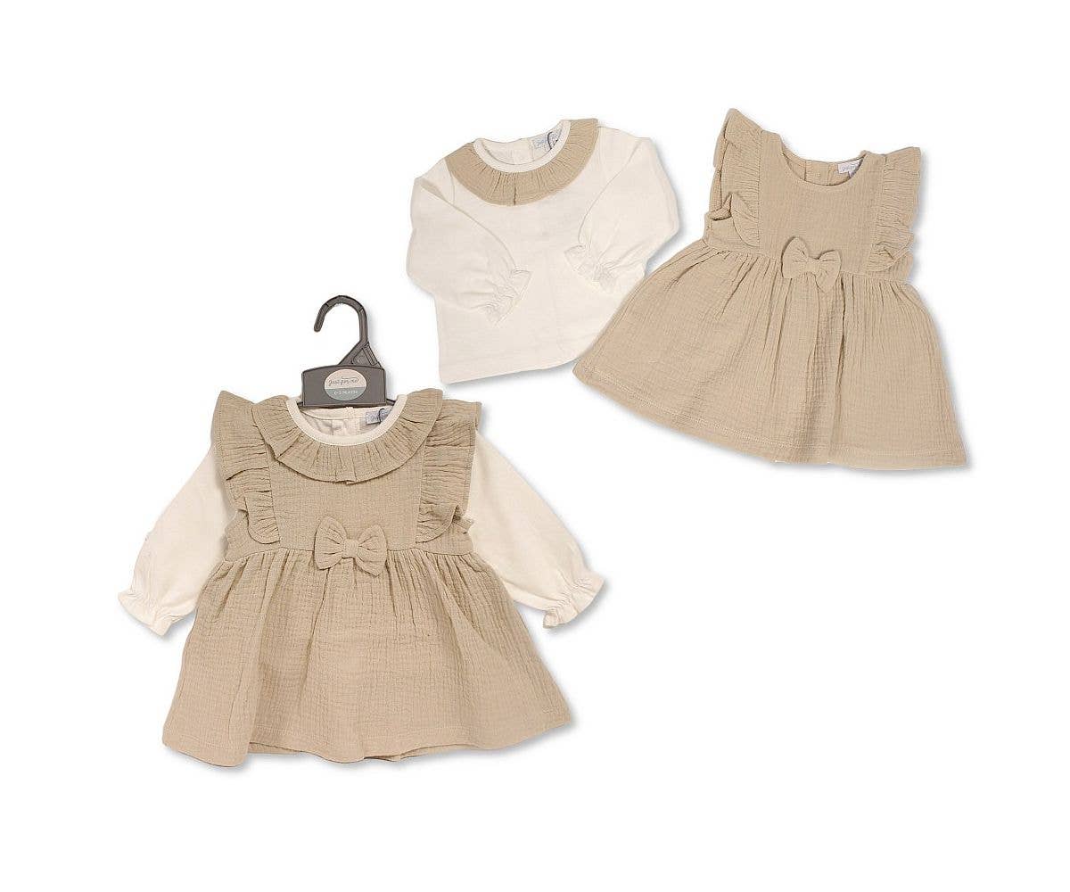 Baby Girls 2 pcs Dress Set with Bow - Taupe