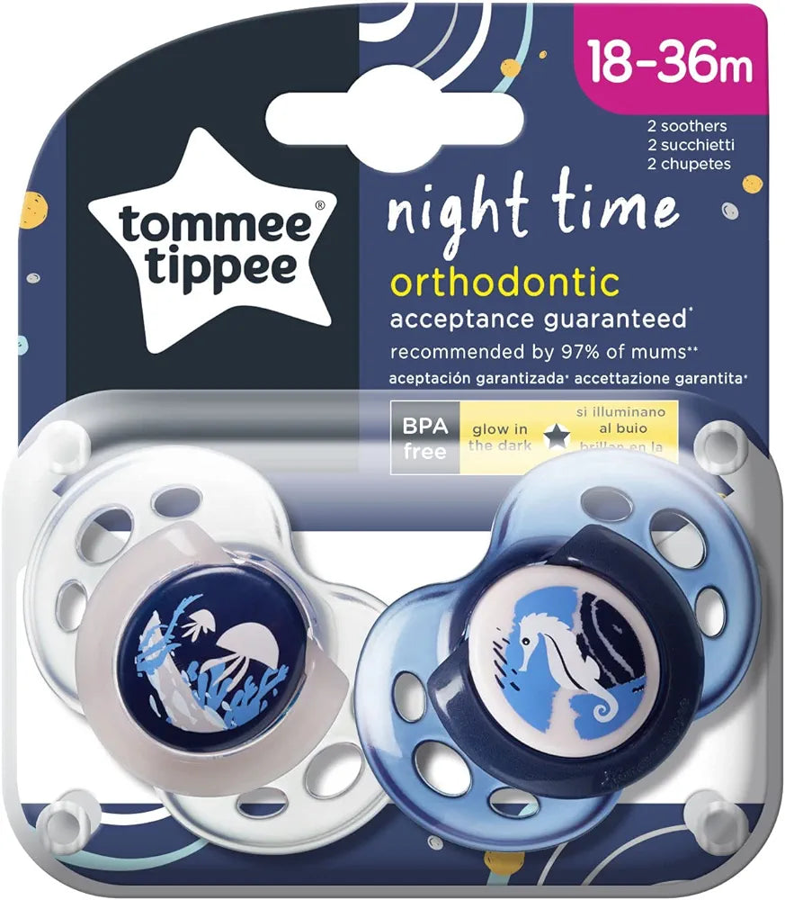Tommee Tippee Night Time Orthodontic Pacifiers 1836m Various Designs Precious Little One