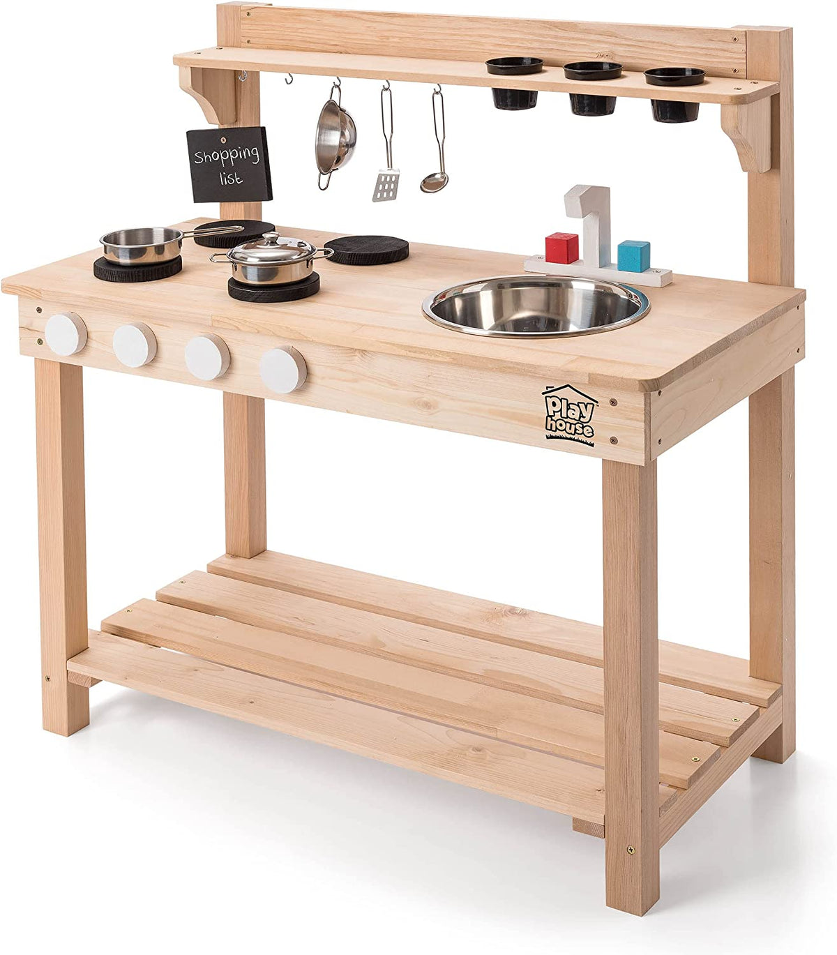 Playhouse | Marvellous Mud Kitchen, Kids Pretend Kitchen Role Play, Waterproof Wooden Outdoor Eco-Friendly Playset with Cooking Toys Set