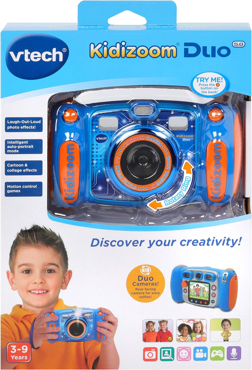 VTech Kidizoom Duo Camera 5.0, Kids 5MP Camera with Colour Display, For Photos, Selfies & Videos, 4X Digital Zoom, Games, Photo Editing & Effects, for Infants aged 3, 4, 5, 6, 7 + years, Blue