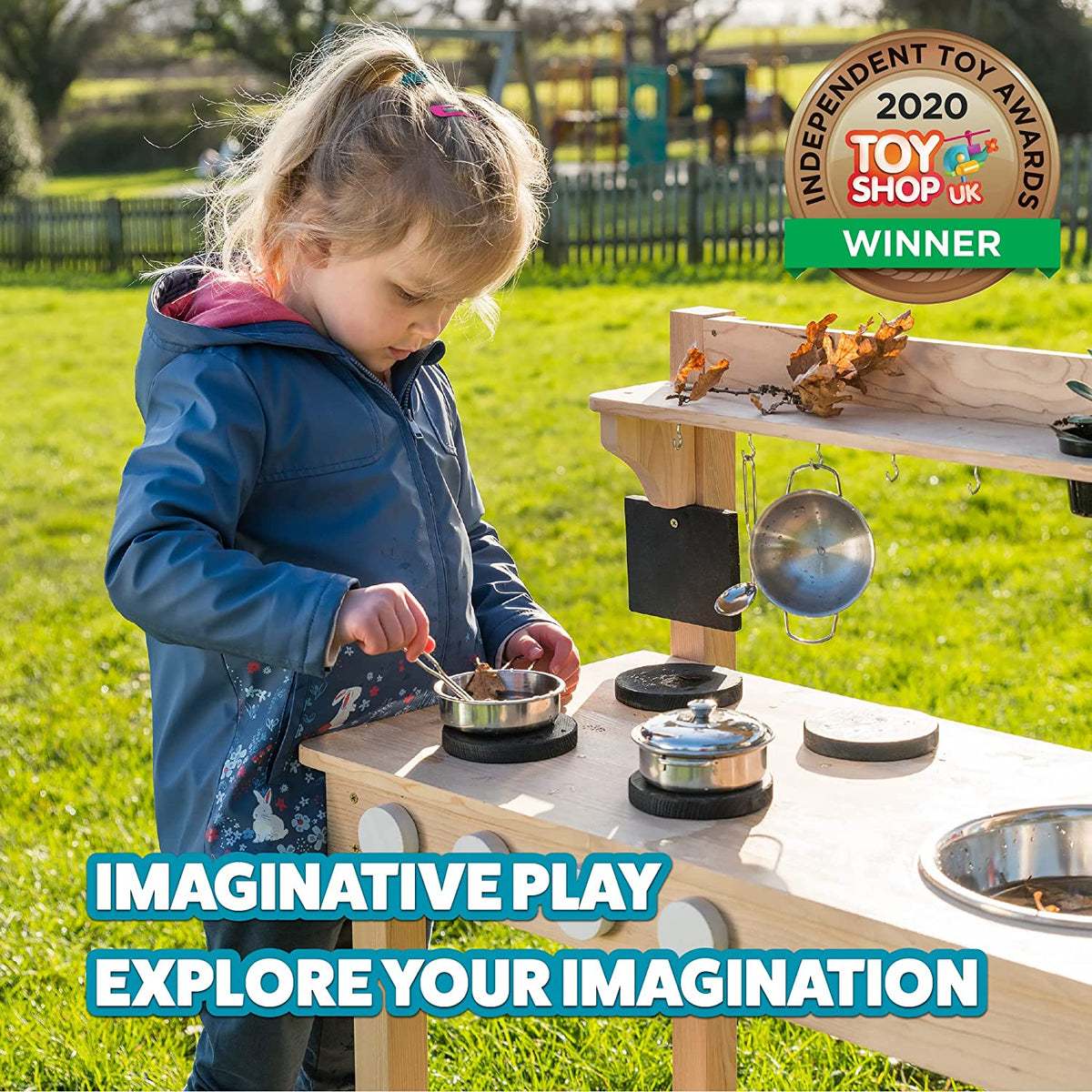 Playhouse | Marvellous Mud Kitchen, Kids Pretend Kitchen Role Play, Waterproof Wooden Outdoor Eco-Friendly Playset with Cooking Toys Set