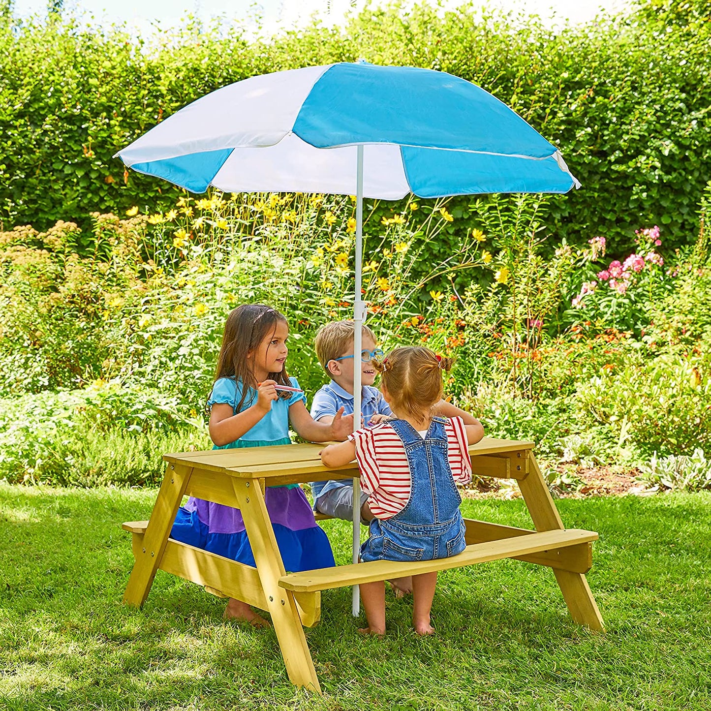 Wooden Sand & Water Bench With Parasol