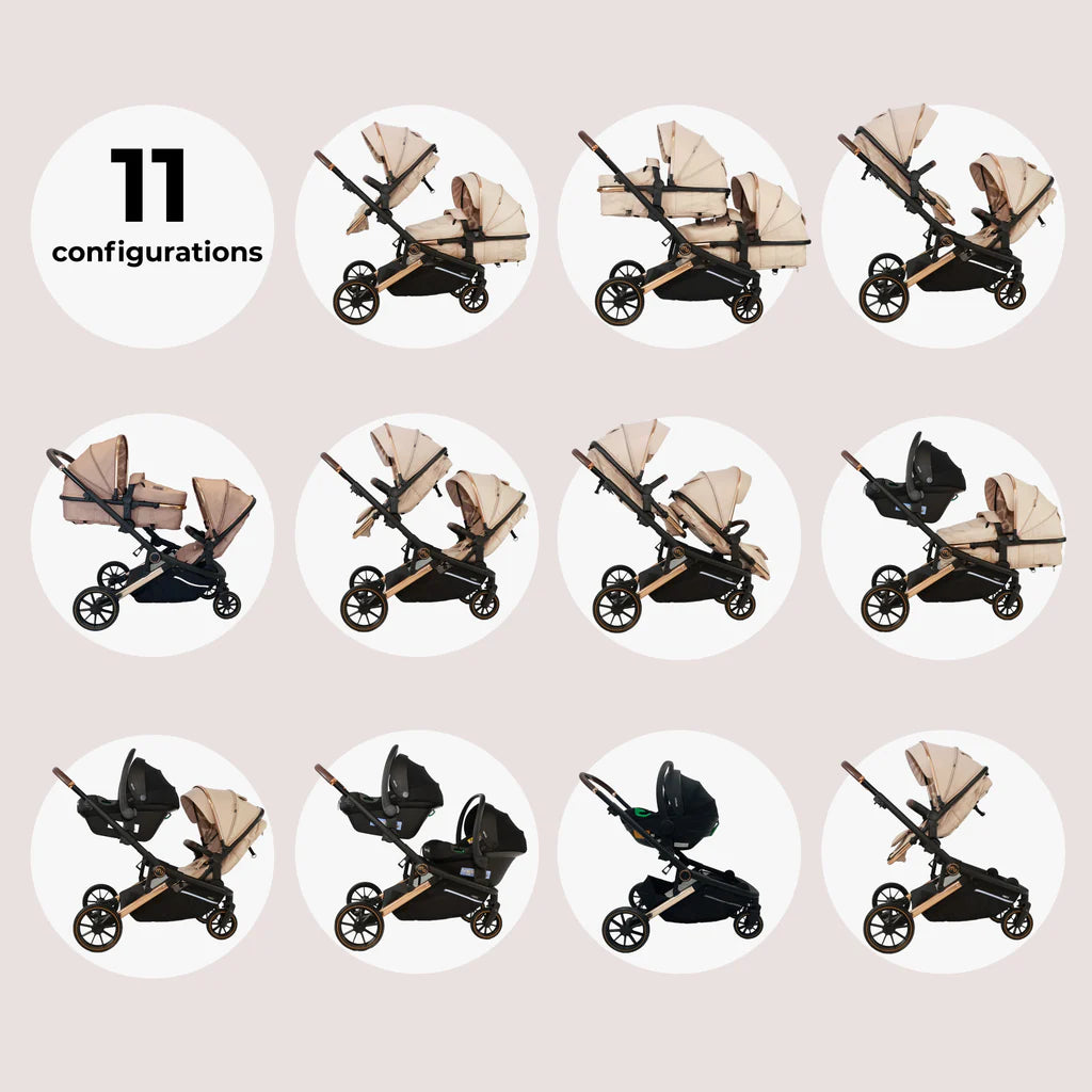 My Babiie MB33 Tandem Pushchair with 2 Infant Carriers - Giraffe