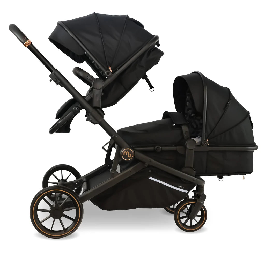 My Babiie MB33 Tandem Pushchair with 2 Infant Carriers - Black Leopard