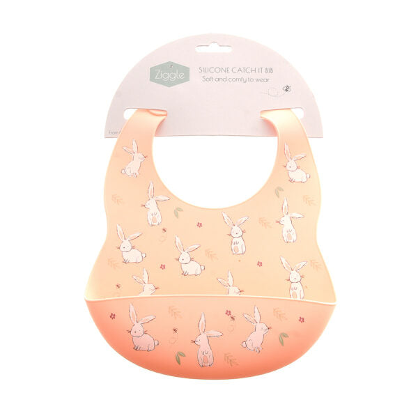 Ziggle Catch It Silicone Bib Bunnies Pink