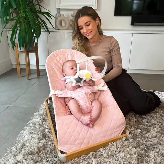 My Babiie Dani Dyer Pink Plaid Baby Bouncer