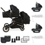 My Babiie MB33 Tandem Pushchair with 2 Infant Carriers - Black Leopard