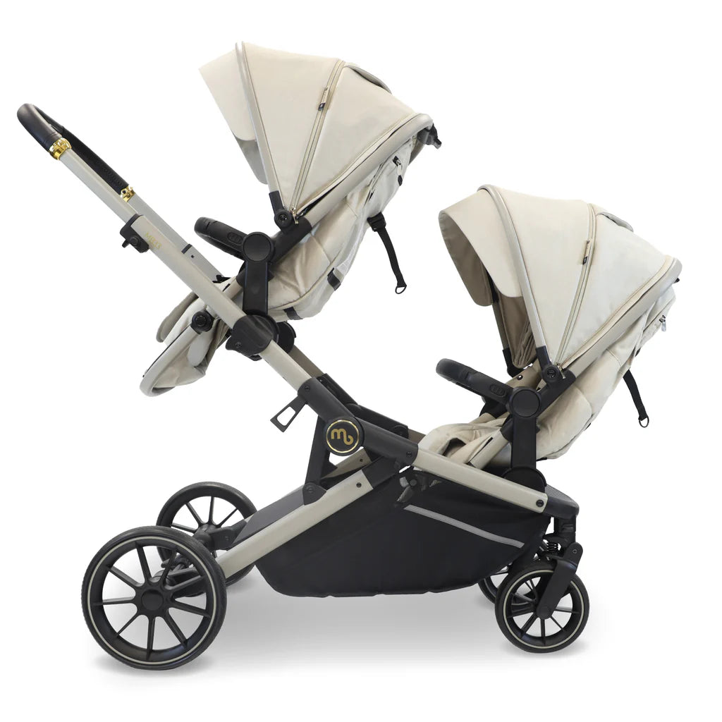 My Babiie MB33 Tandem Pushchair with 2 Infant Carriers - Ivory