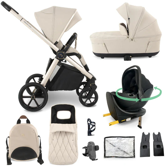 My Babiie MB450 LUXE 3-in-1 Travel System with Rotating Car Seat + Base - Feather