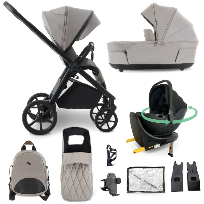 My Babiie MB450 LUXE 3-in-1 Travel System with Rotating Car Seat + Base - Mink