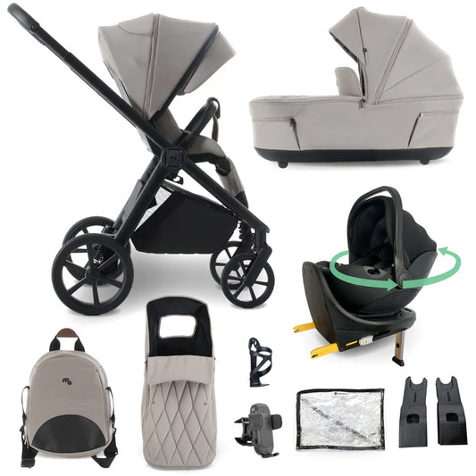 My Babiie MB450 LUXE 3-in-1 Travel System with Rotating Car Seat + Base - Mink