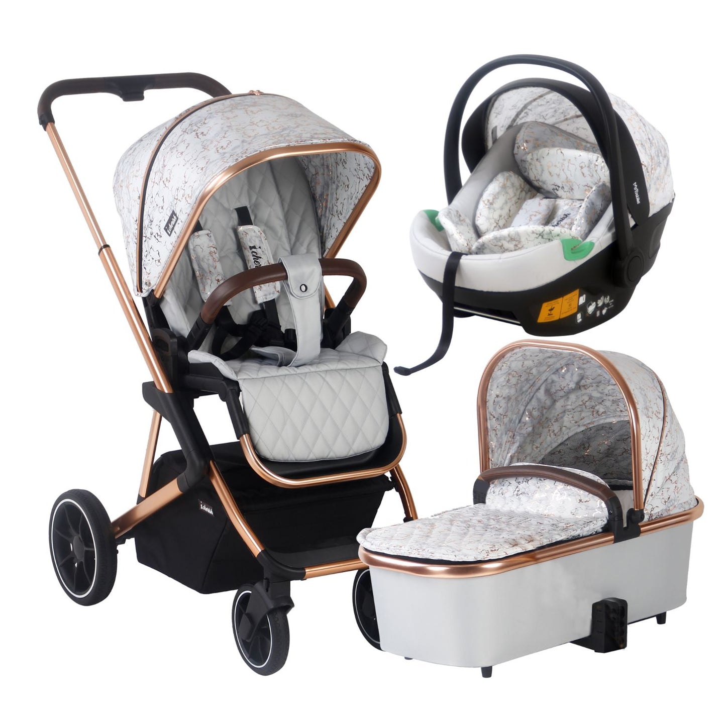 My Babiie MB500i Dani Dyer Rose Gold Marble iSize Travel System 3 in 1