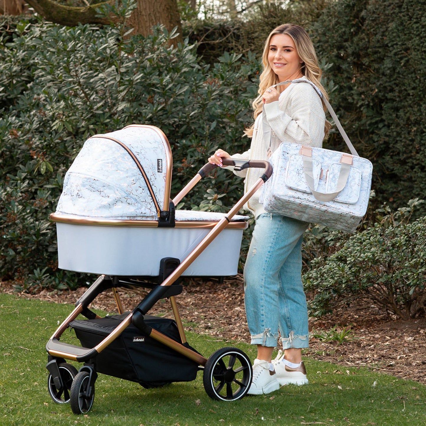 My Babiie MB500i Dani Dyer Rose Gold Marble iSize Travel System 3 in 1