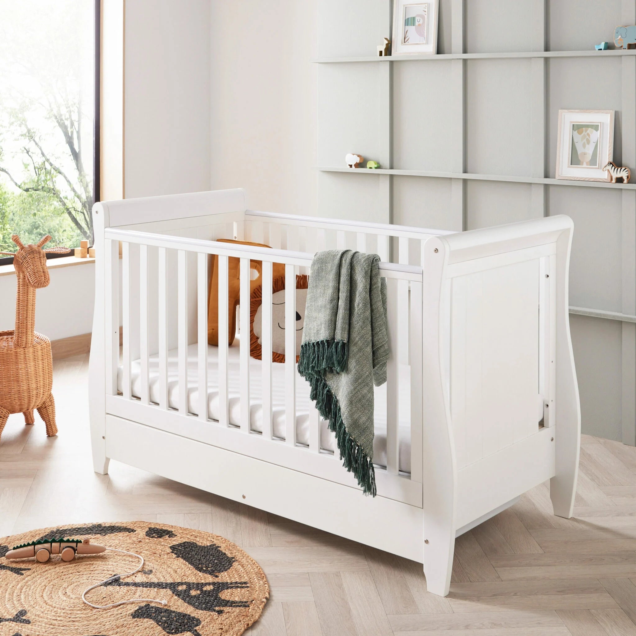 Stella Sleigh Drop Side Cot Bed- White