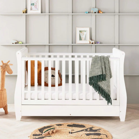 Stella Sleigh Drop Side Cot Bed- White